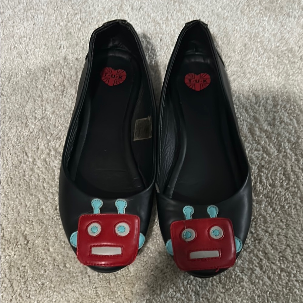 T.U.K. Black Flats with Red and Blue Robot Design